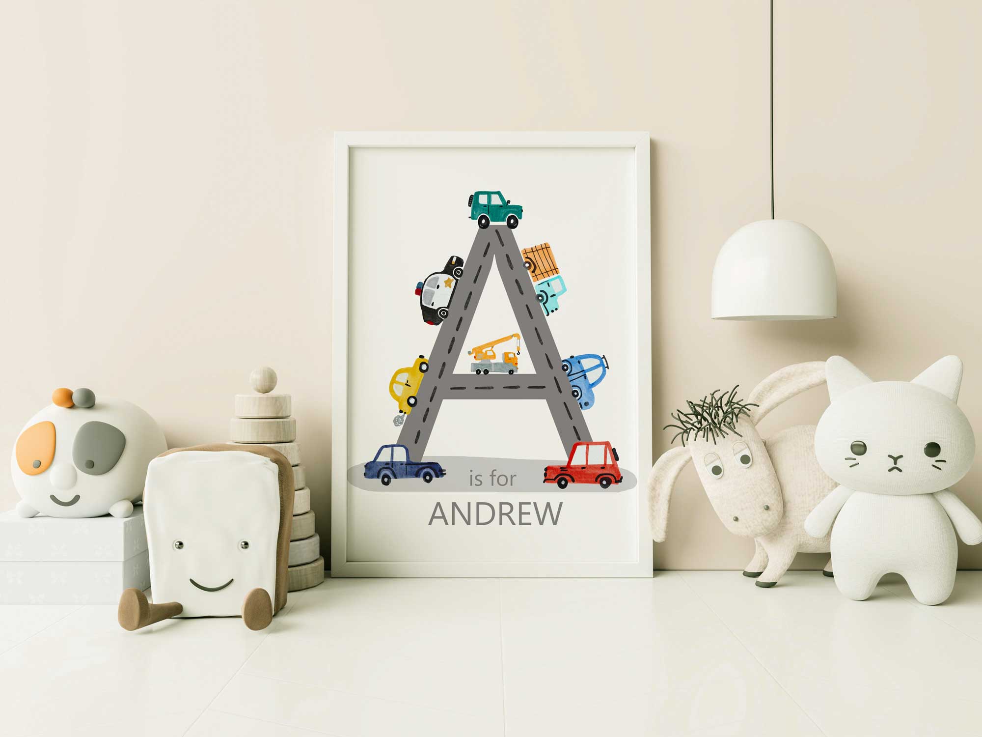 Tableaux pour chambre d'enfant véhicules de chantier, Décoration murale voiture pour chambre d'enfant, Décoration personnalisée véhicules pour chambre d'enfant, Tableau pour chambre de bébé garçon