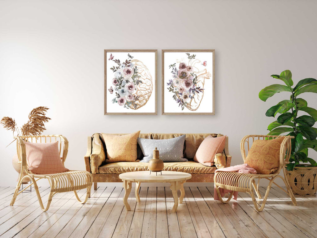 Gold Anatomy Wall Art Set of 3, Brain, Lungs, Heart Medical Art Print
