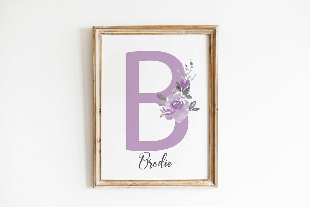 Purple flower decor nursery, Lilac Girl Name print, Lavender Nursery Art