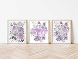 Decoración de guardería morada, lámina floral con nombre para niña