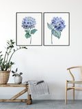 Watercolour Hydrangea Art Print, Botanical Print Set of 3 Prints, living room wall art decor