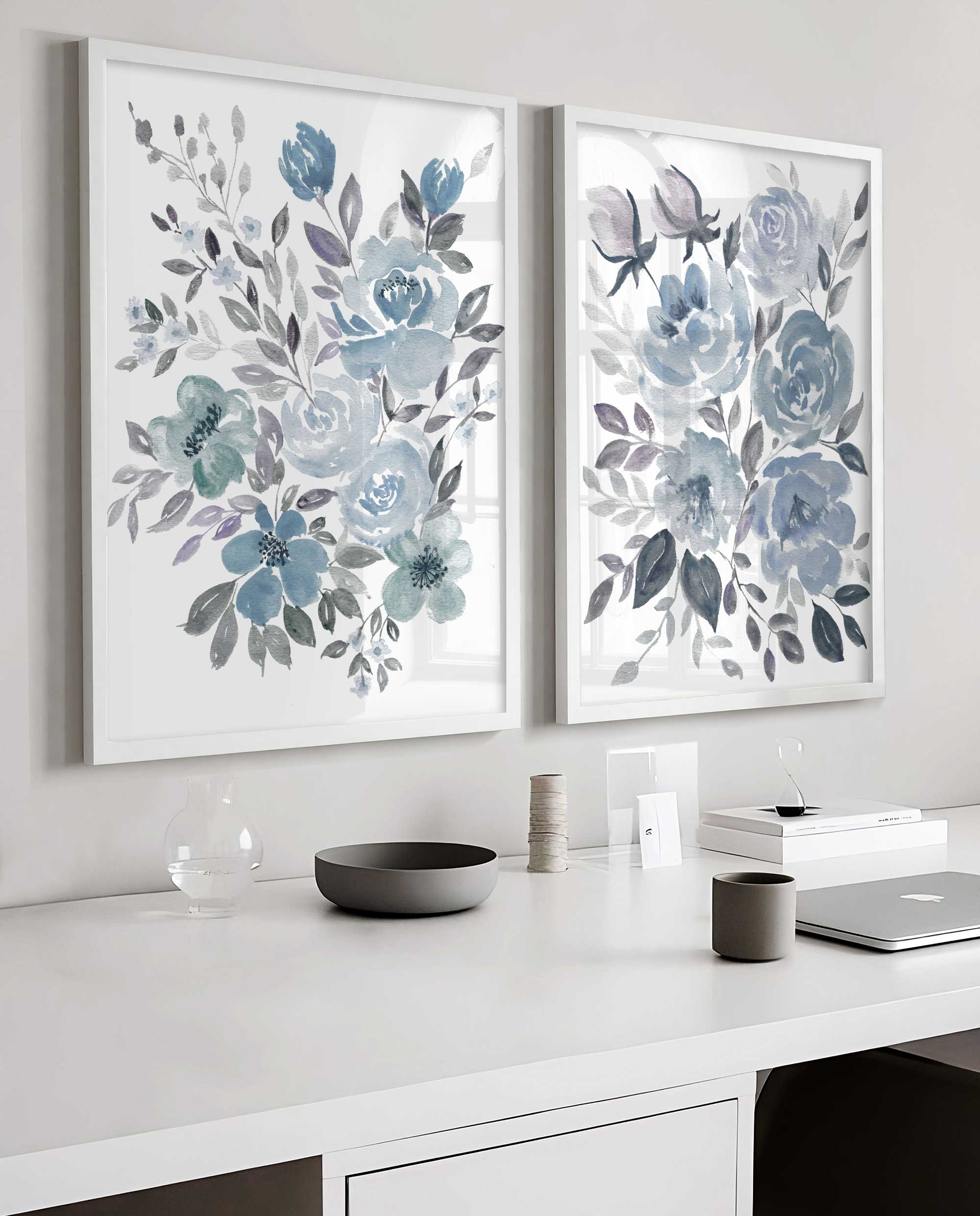 Soft Blue abstract Floral Prints Set od Main image