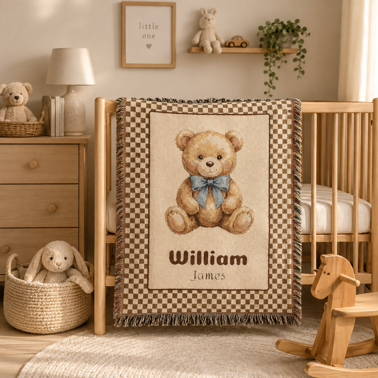 Couverture pour bébé personnalisée avec ourson tissé, couverture ourson personnalisée, décoration de chambre d'enfant, cadeau de naissance, cadeau d'anniversaire pour tout-petit, couverture au nom personnalisé Image secondaire du produit