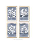 Blue wall art, Eucalyptus leaf Print, Watercolor Botanical Leaf Print, Minimalist art, Set of 4 Prints, Navy Leaf Decor, Bathroom Prints