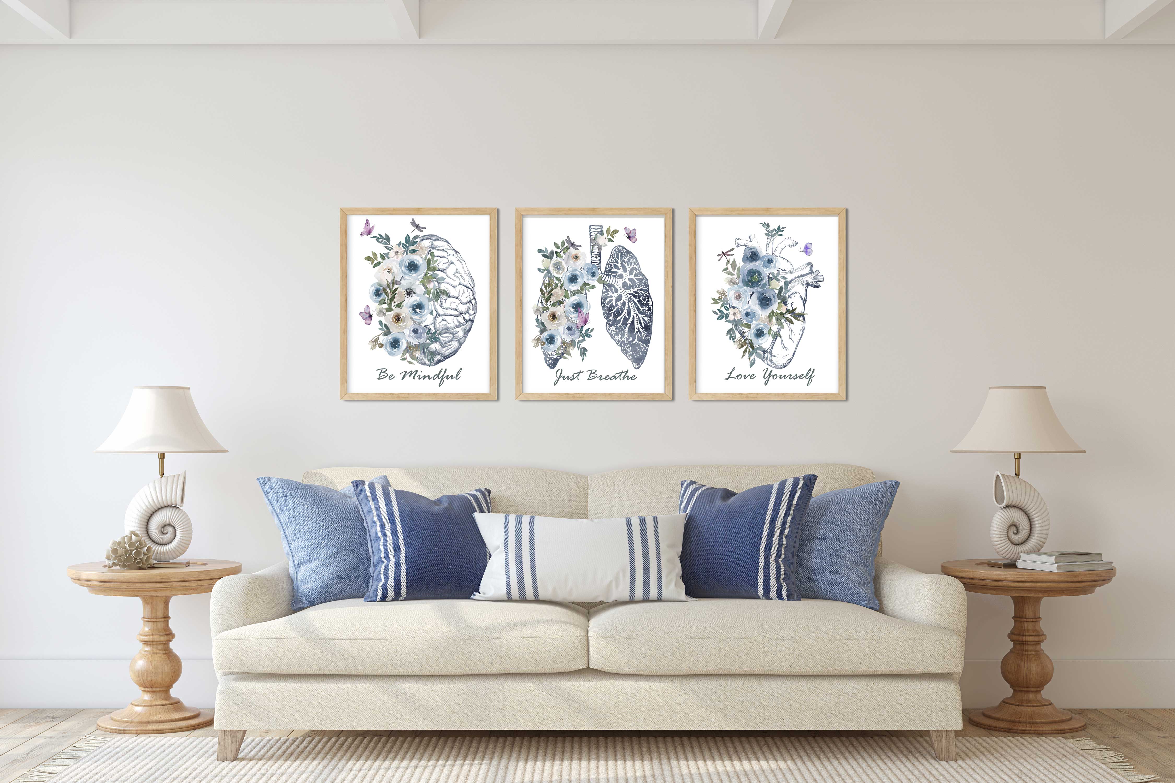 Lámina artística de pared de anatomía, juego de 3 láminas, póster de corazón, cerebro y pulmones Imagen secundaria del producto