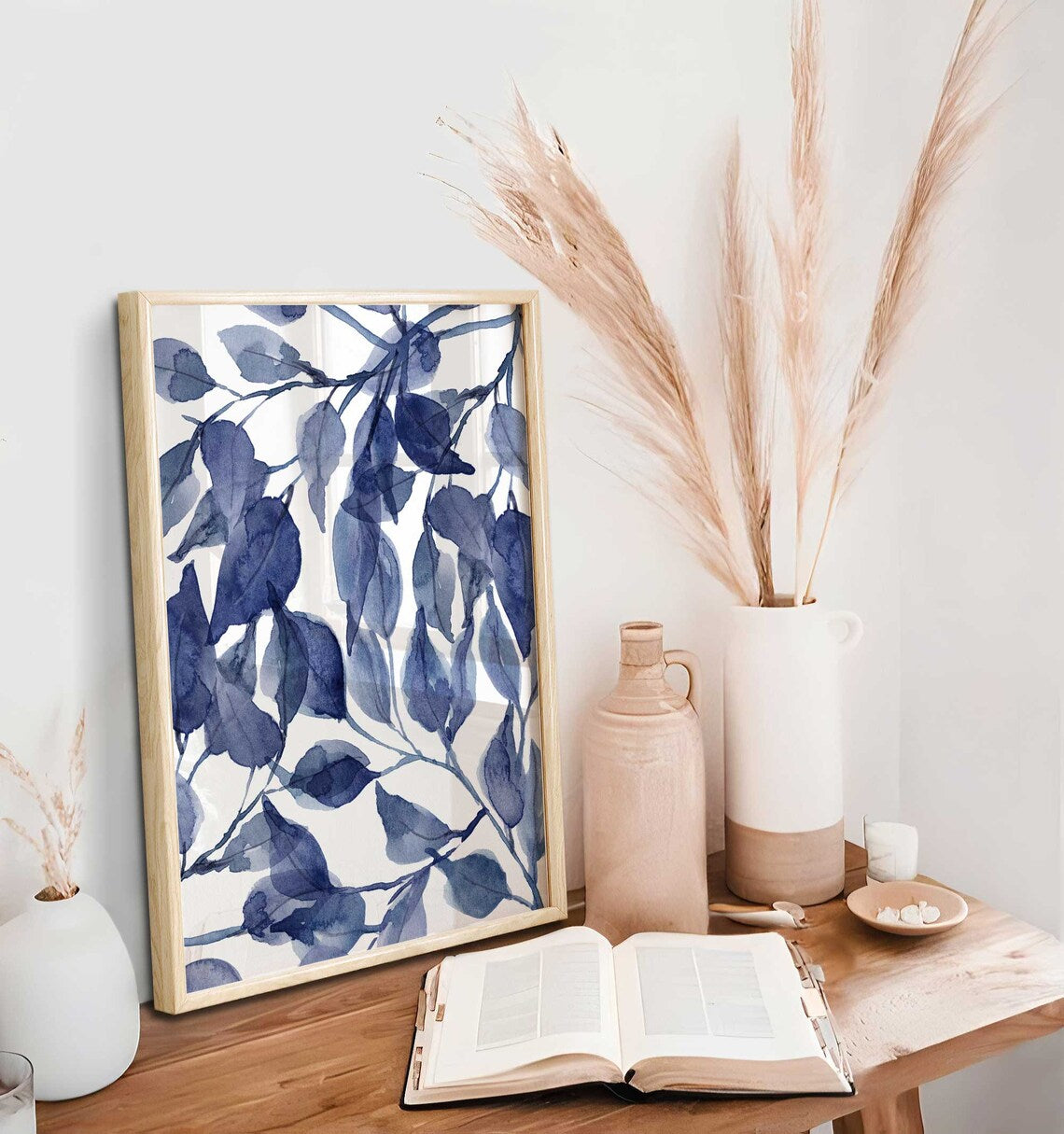 Blue Wall Art, Leaves Eucalyptus Poster, Navy Tropical Wall Art, Botanical Bathroom Prints, Hallway Wall Art, Set of 2 prints, Leaf poster Secondary image