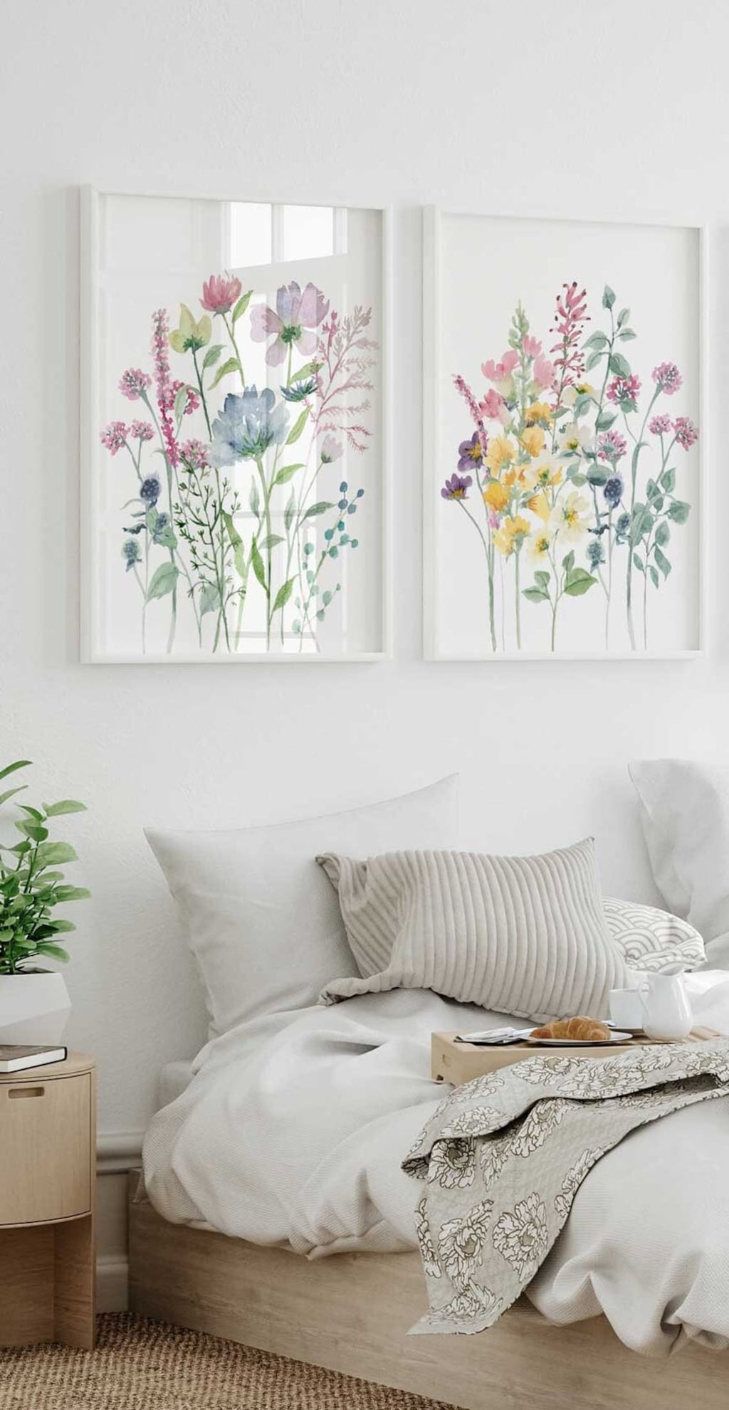 Wildflowers Set of 2 Prints, Wildflowers Wall Art, Bedroom floral art, living room Flowers wall art, pastel flowers, Botanical wall art