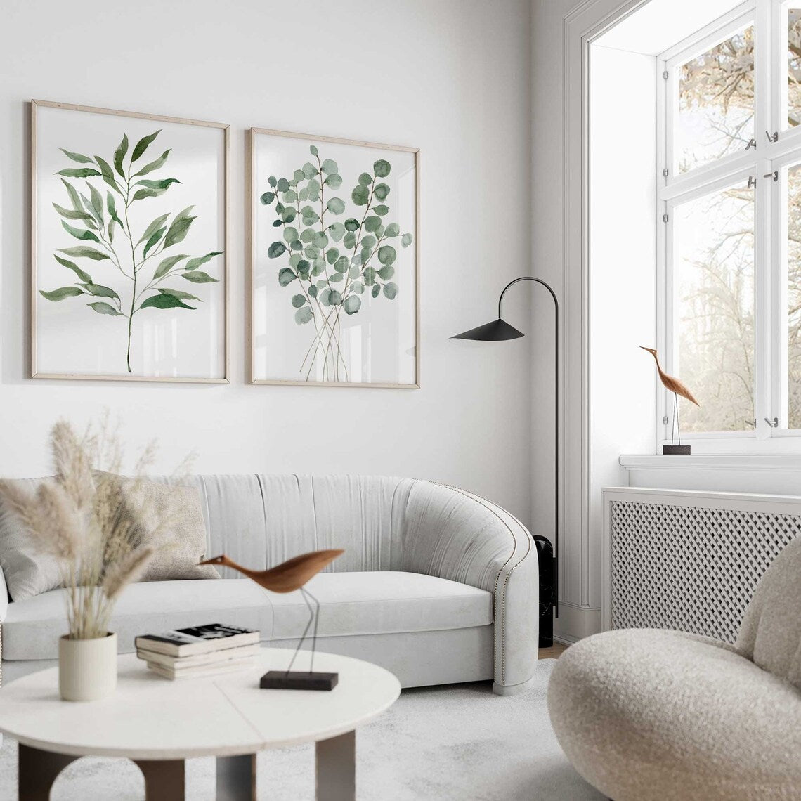 Eucalyptus leaves wall art, greenery art prints, set of 2 leaves poster, living room minimalist, Watercolour leaf decor, bathroom prints Main image