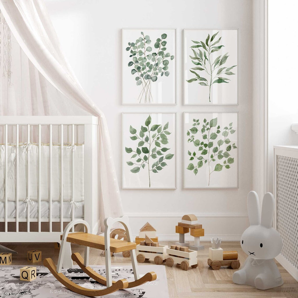 Set of 4 Leaf Print, Watercolor Leaf Wall Art, Botanical Greenery Nursery, Eucalyptus Leaf Print, Living Room Decor, Plant Lovers Gift