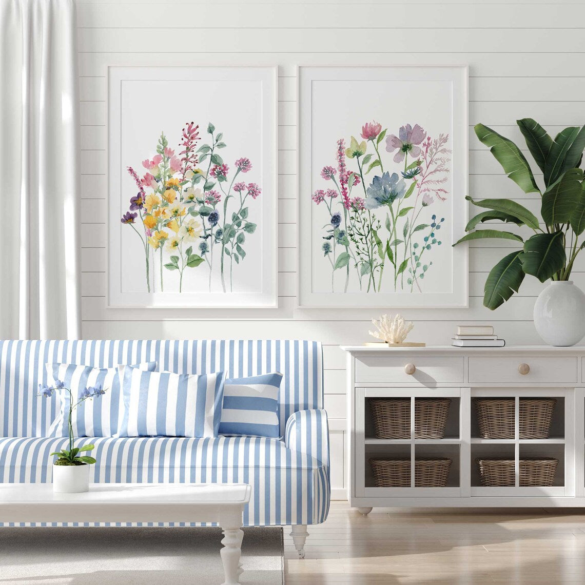 Wildflowers Set of 2 Prints, Wildflowers Wall Art, Bedroom floral art, living room Flowers wall art, pastel flowers, Botanical wall art