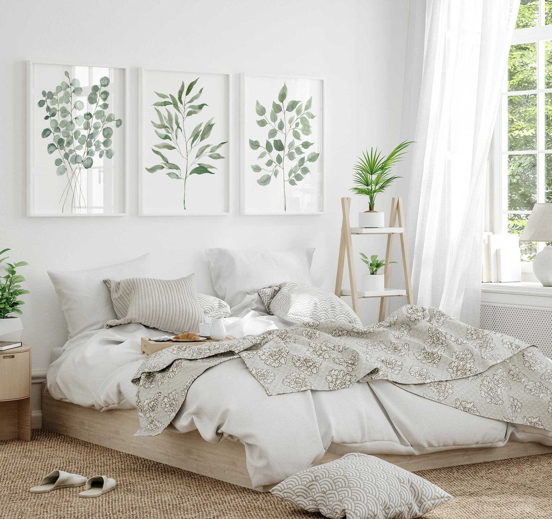 Sage Green Wall Art, Three Piece Triptych, Olive Branch Print, Eucalyptus Prints, Botanical Wall Decor, Watercolor Leaves Living room décor Secondary image
