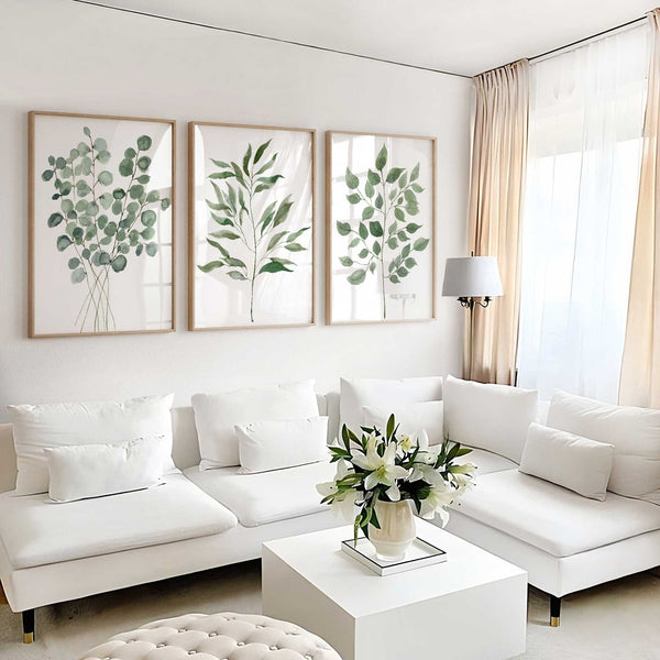 Sage Green Wall Art, Three Piece Triptych, Olive Branch Print, Eucalyptus Prints, Botanical Wall Decor, Watercolor Leaves Living room décor