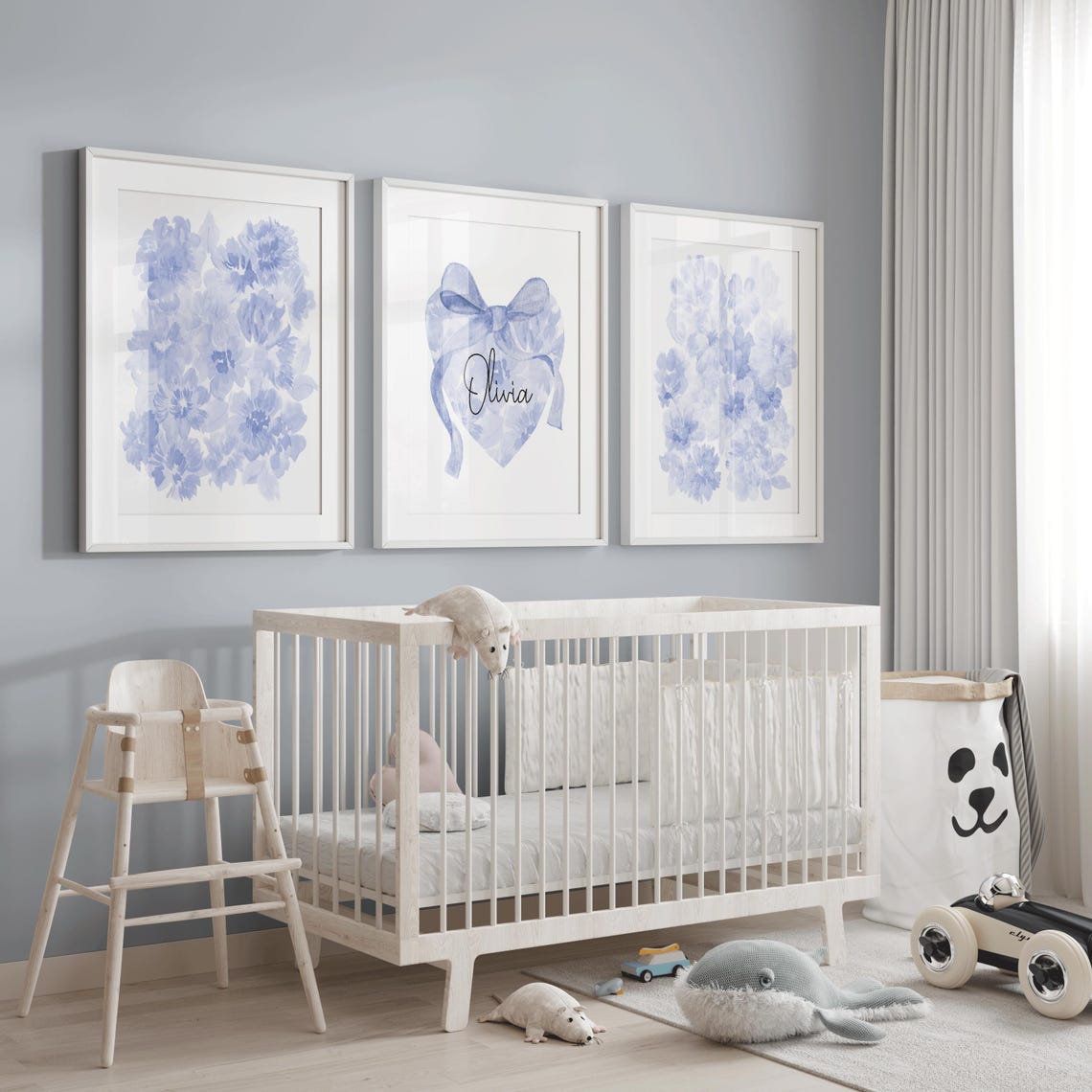Blue Nursery Wildflower Print, Custom Girl Name Initial, Girl Monogram Name Print, Watercolor Floral, Baby Name Sign, Personalized Nursery Name