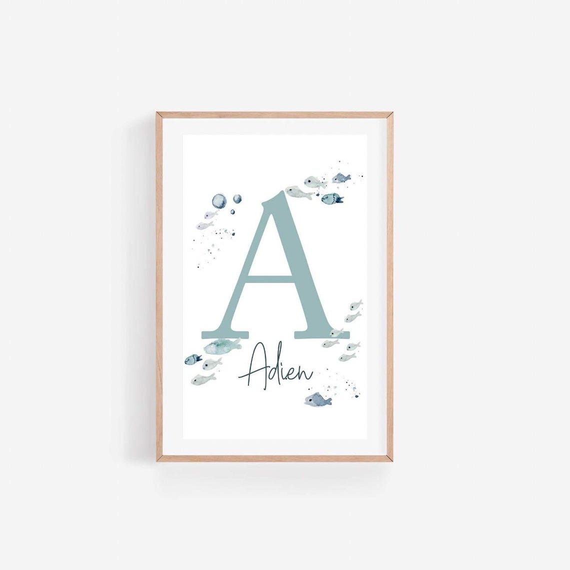 Sea nursery Baby name Print for nursery boy, Baby boy nursery nautical, Sea Life Nursery Wall Art, Nursery whale print, ocean theme Nursery Main image