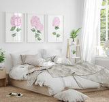Pink Hydrangea Print Set, Pink Botanical flowers set of 3, Watercolour Hydrangea painting, Hydrangea wall art, Pink Hydrangea wall décor