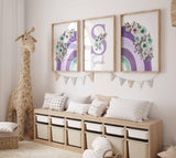 Purple Floral Nursery, Rainbow Baby Girl Nursery Prints, Lavender Nursery wall art, Personalized Baby Name Print, Custom Lilac Nursery