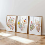 Anatomy Art, Gold medical office art, Anatomy wall Decor, Human Heart floral poster, Anatomical Brain Heart Lung Prints, Gift for student