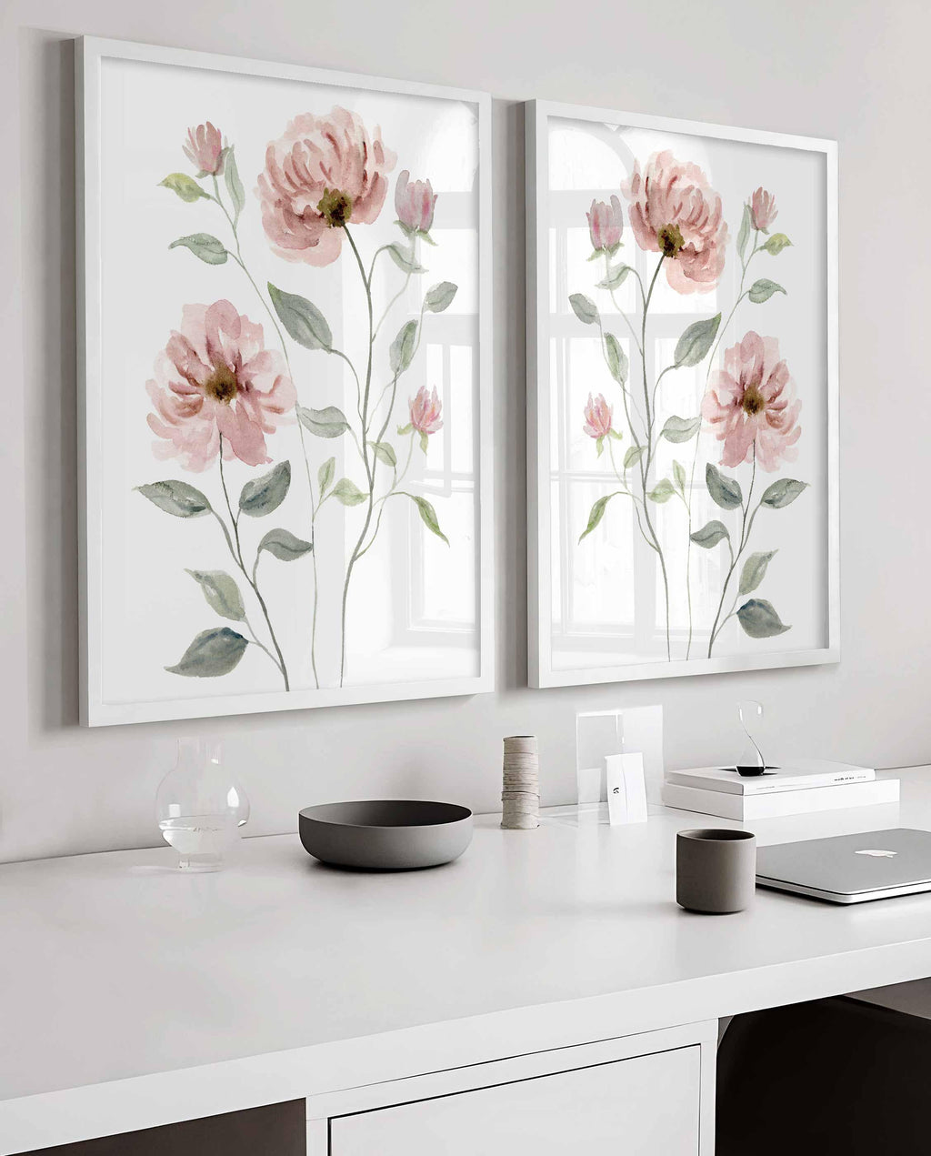 Blush Flower wall art, Soft Watercolour Floral Prints, Set of 2 peonies, Living room flowers, Bedroom wall decor, Beige Girl Nursery