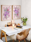 Purple Floral Painting, Abstract Large flower wall art, Pink Flower Bunch Print, Lilac Nursery, Blush Living room decor, Set of 2 Prints
