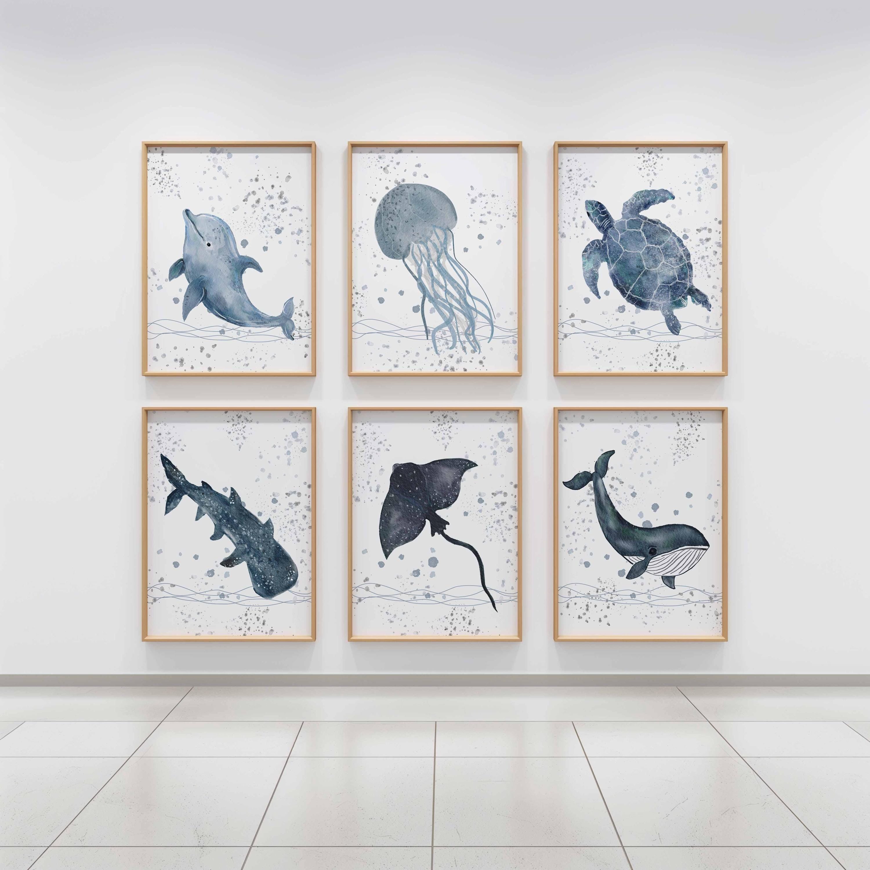Watercolor Sea Animal Nursery Prints, Ocean Theme, Set of 6 Imagen secundaria del producto