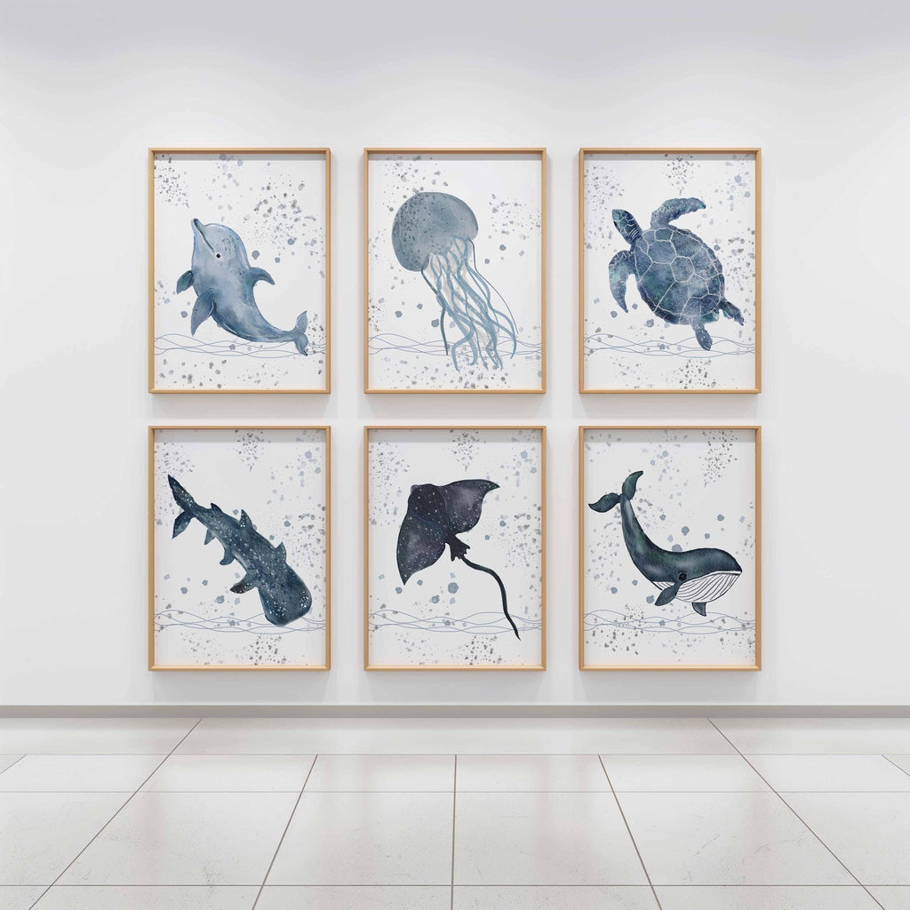 Watercolor Sea Animal Nursery Prints, Ocean Theme, Set of 6