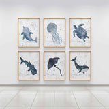 Watercolor Sea Animal Nursery Prints, Ocean Theme, Set of 6