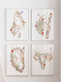 Pregnancy wall art, Floral Midwife Print, Gynaecology Poster, Set of 4, Doula Gift, Obgyn Anatomy, Obstetrician Doctor Office Decor