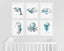 Six cute sea animals as a grid above a white crib
