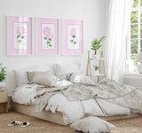 Pink Hydrangea Print, Set of 3 hydrangeas, Stripes Coastal Decor, Trendy Grandmillenial Wall Art, Watercolour Flowers, Living room artwork