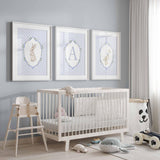 Rabbit and Goose, Gingham baby boy room Decor, Cute bunny Nursery Print Set of 3, Personalized name