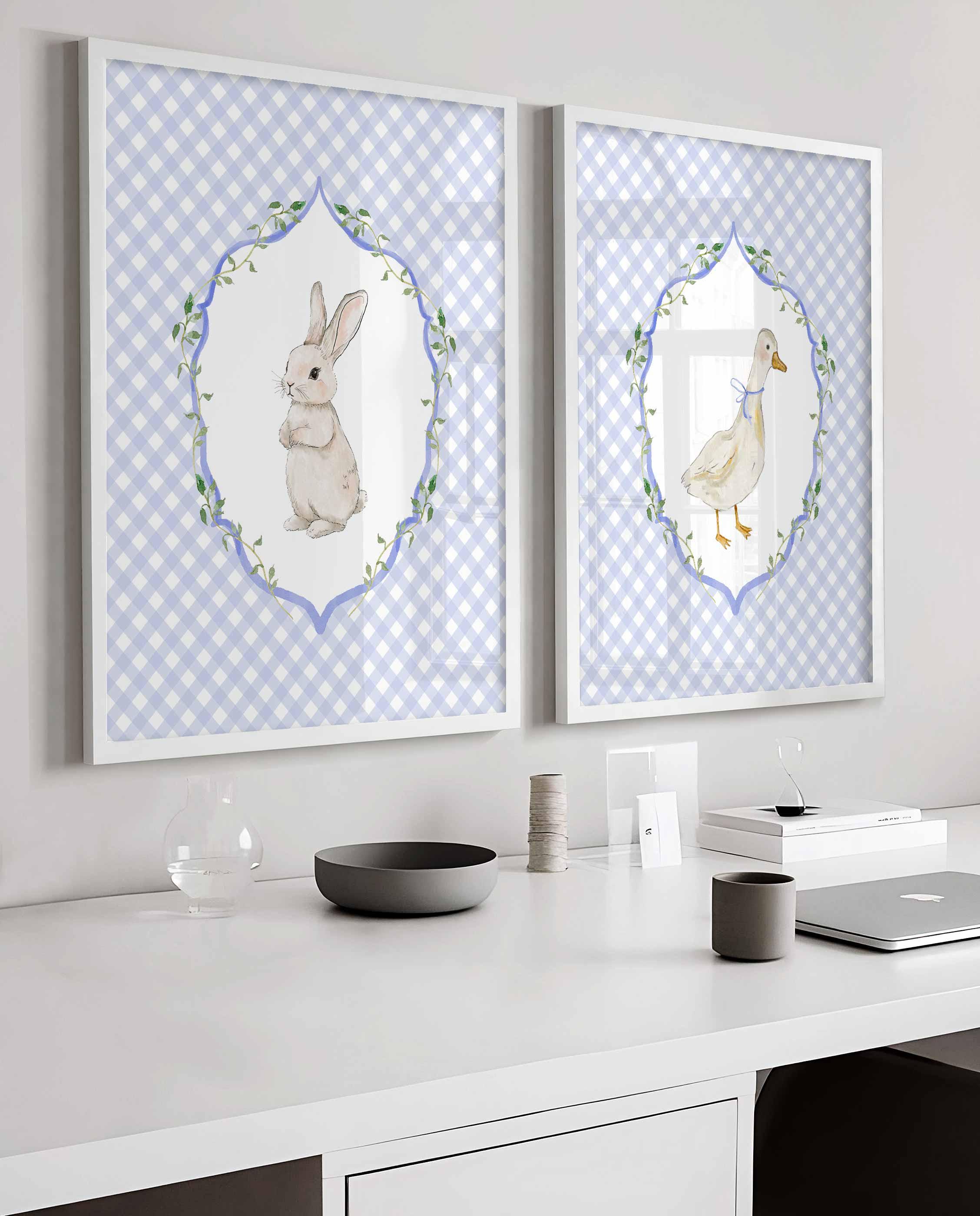 Cute Goose and Bunny, Boy Nursery Wall Art Set of 2, Farmhouse Kid's Room Decor, Farm Animal Print, Vintage Rabbit Grand Millennial Imagen secundaria del producto