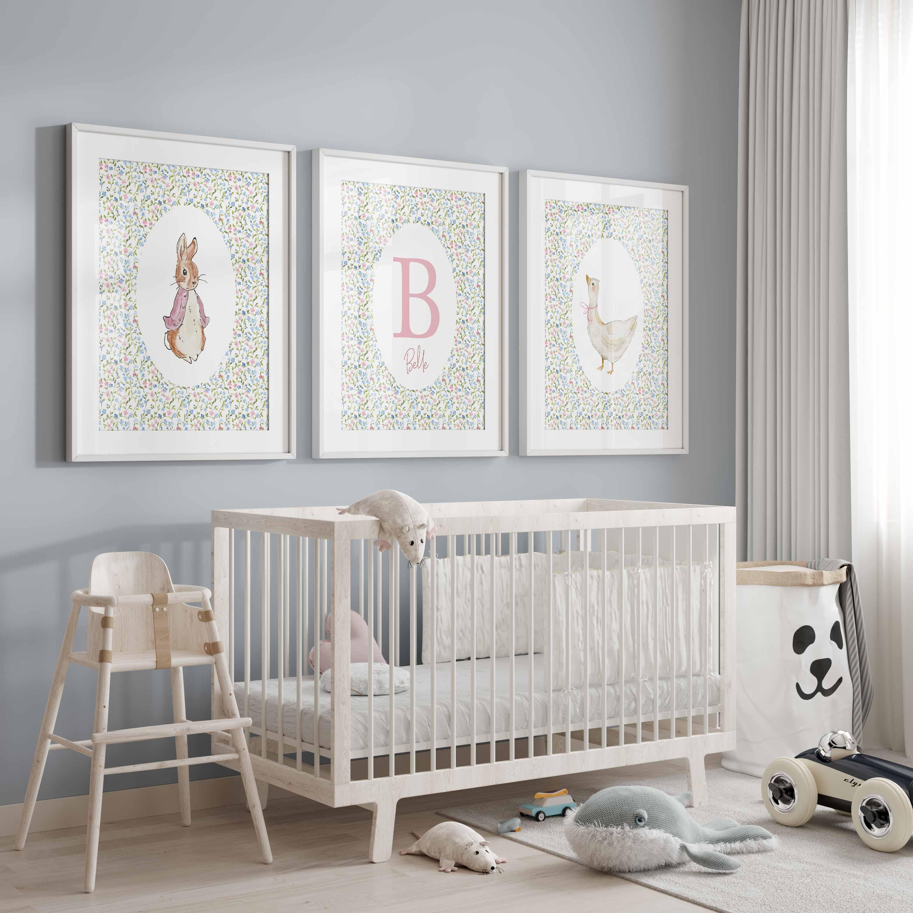 Rabbit Nursery, Beatrix Potter Print, Silly Little goose, Vintage Grand Millennial Baby Girl Room Decor Secondary image