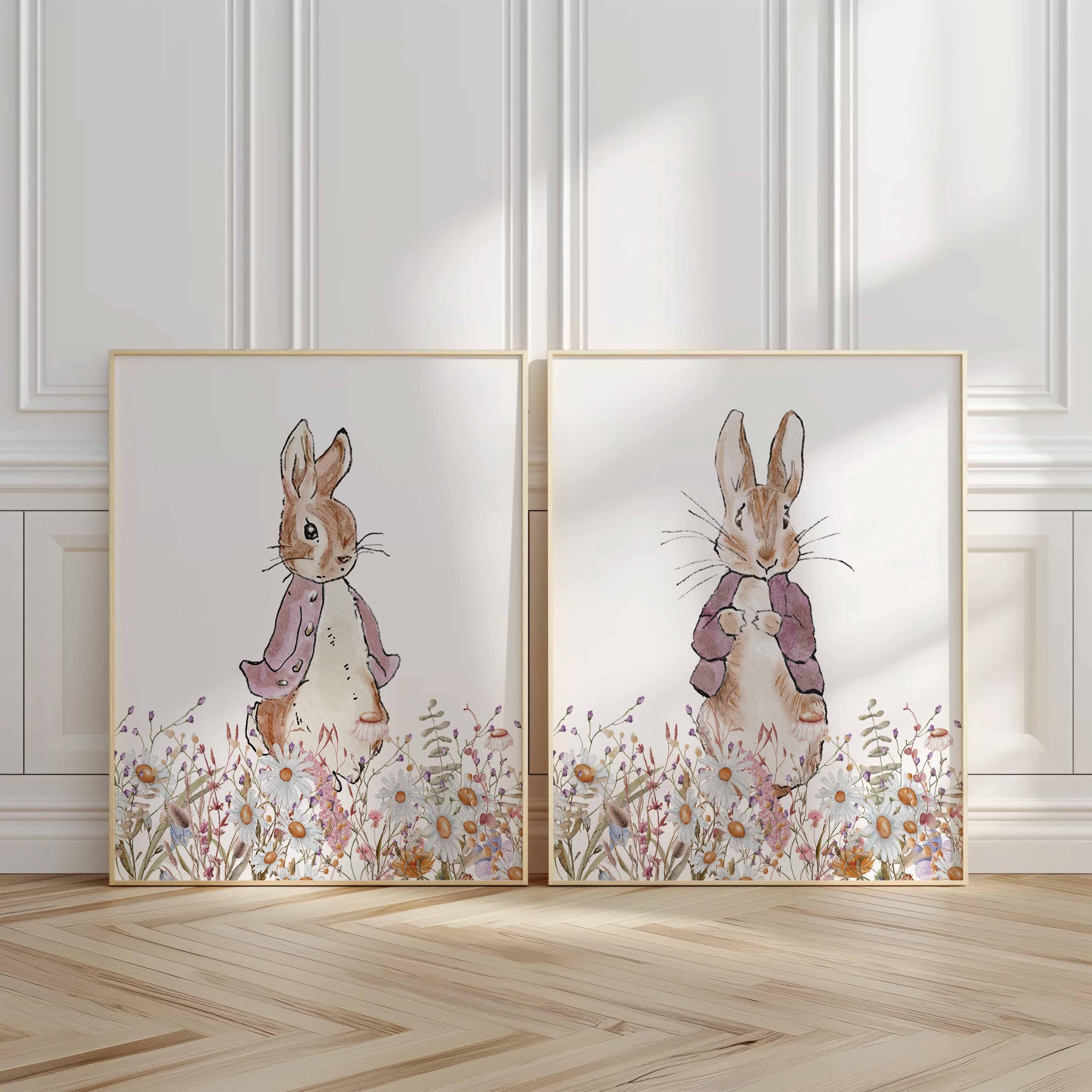 Peter Rabbit Nursery wall art, Beatrix potter, Pink girl Farmhouse Kid's Room Decor, Farm Animal Print, Vintage Rabbit Grand Millennial Imagen secundaria del producto