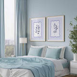 Blue Botanical Leaf Prints, Bedroom wall decor, Stripes Frame Art, Set of 2 prints, Watercolour eucalyptus leaves artwork, Botanical art set