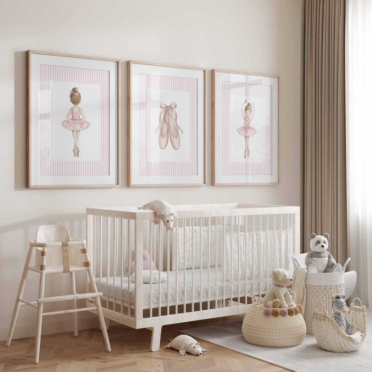 Pink Ballet Nursery Wall Art Set, Ballerina Prints, Ballet Shoes Wall Decor, Girl Nursery Decor, Watercolor Ballet Artwork, Baby Girl Room Main image