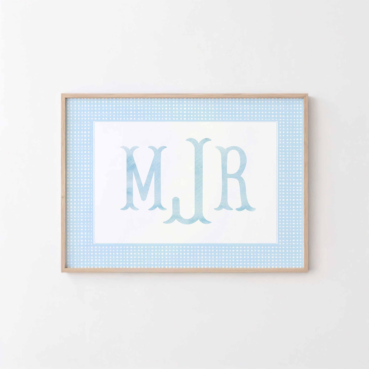 Gingham Name Sign, Nursery Boy Print, Monogram wall art, Custom Printable Baby Room Decor Main image