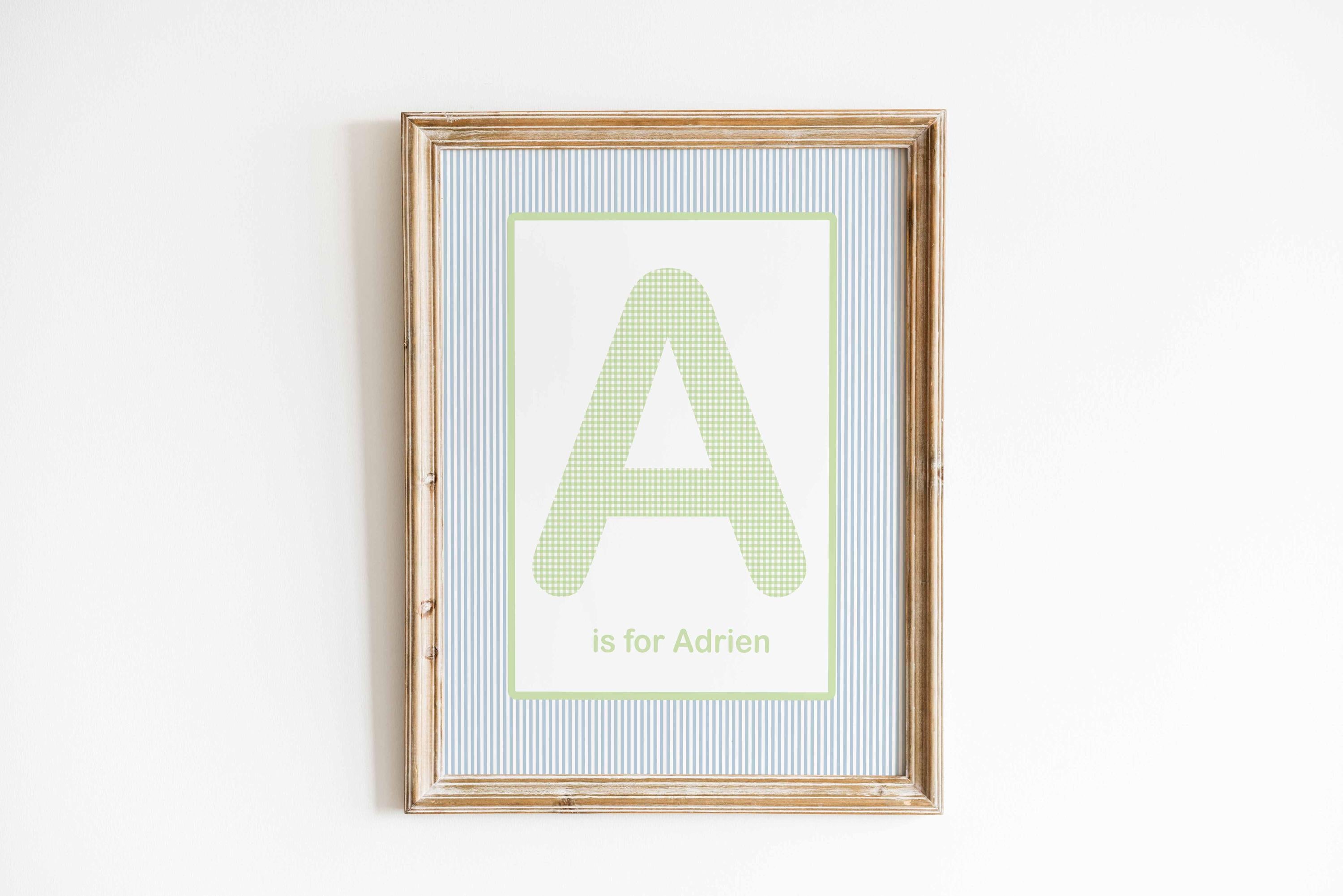 Gingham Boy Name Sign, Nursery checks Print, Monogram letter wall art, Custom Printable Baby Room Decor, Stripes Kids Playroom Decor Image secondaire du produit