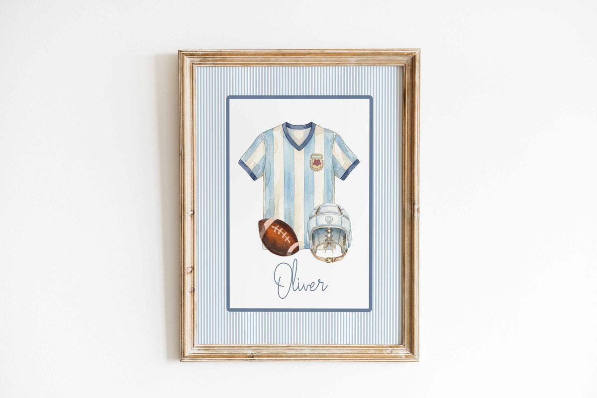 Custom football Name Print, Personalized Soccer Nursery, Kids Playroom Art, Boy Sports Bedroom, Kids Birthday Gift, Vintage Jersey Decor Main image