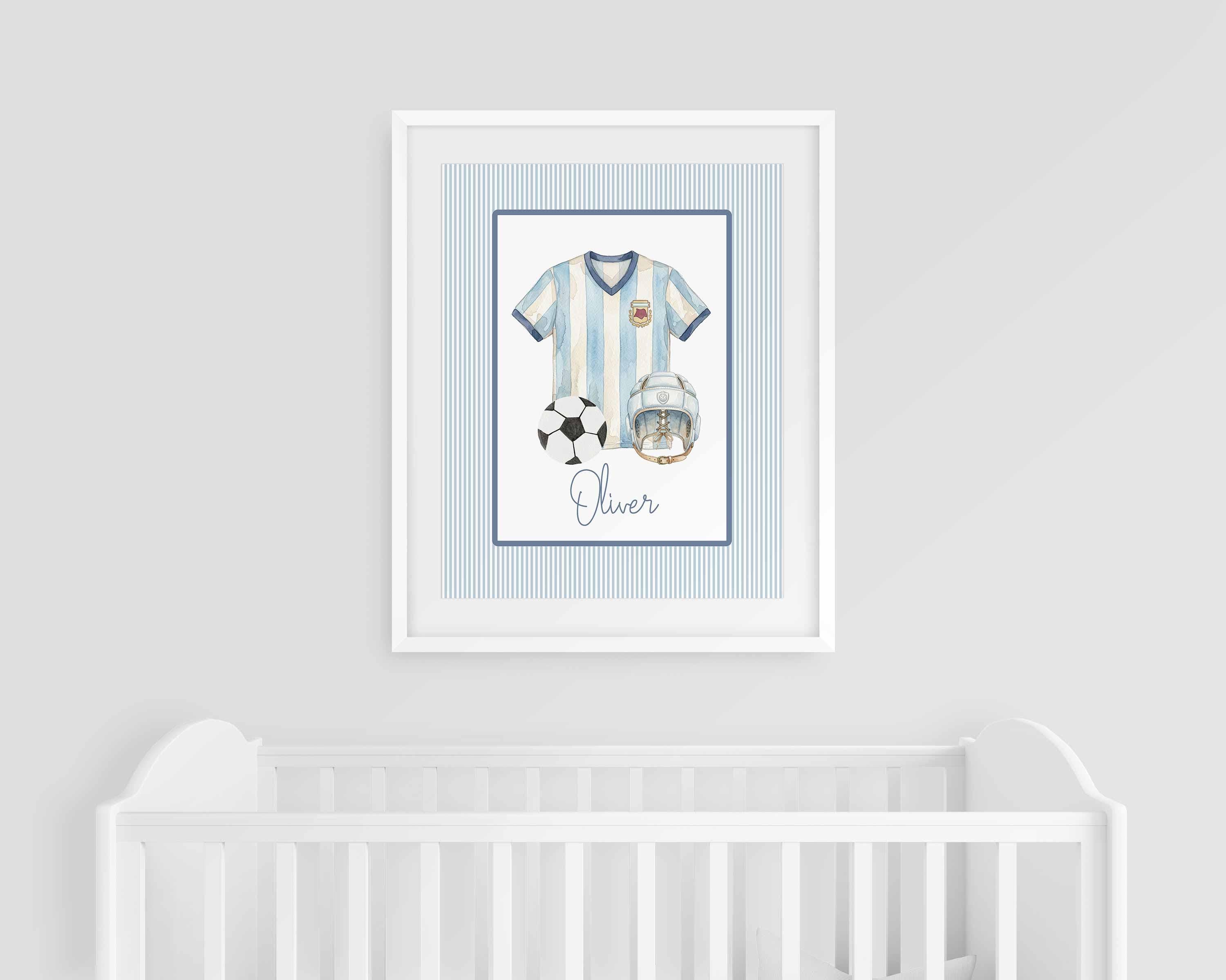Personalized Soccer Nursery, Custom football Name Print, Kids Playroom Art, Boy Sports Bedroom, Kids Birthday Gift, Vintage Jersey Decor Imagen secundaria del producto