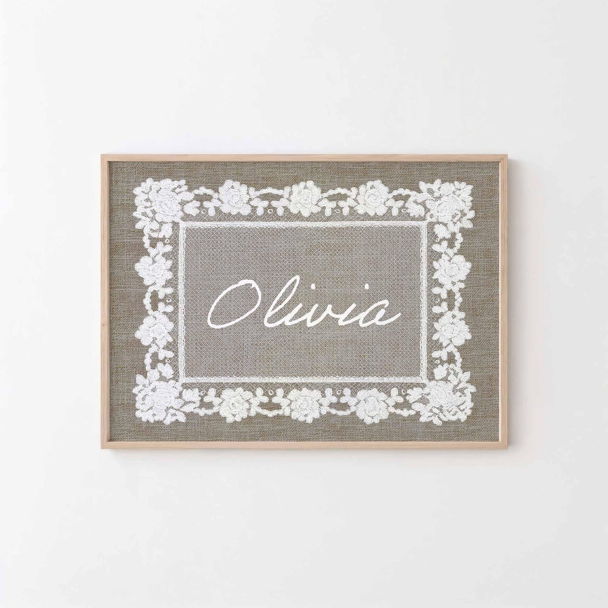 Custom Nursery Decor, Personalized Doily Pattern, Lace Nursery Name, Vintage baby Name Sign, Cottagecore, Whimsical wall art digital Main image