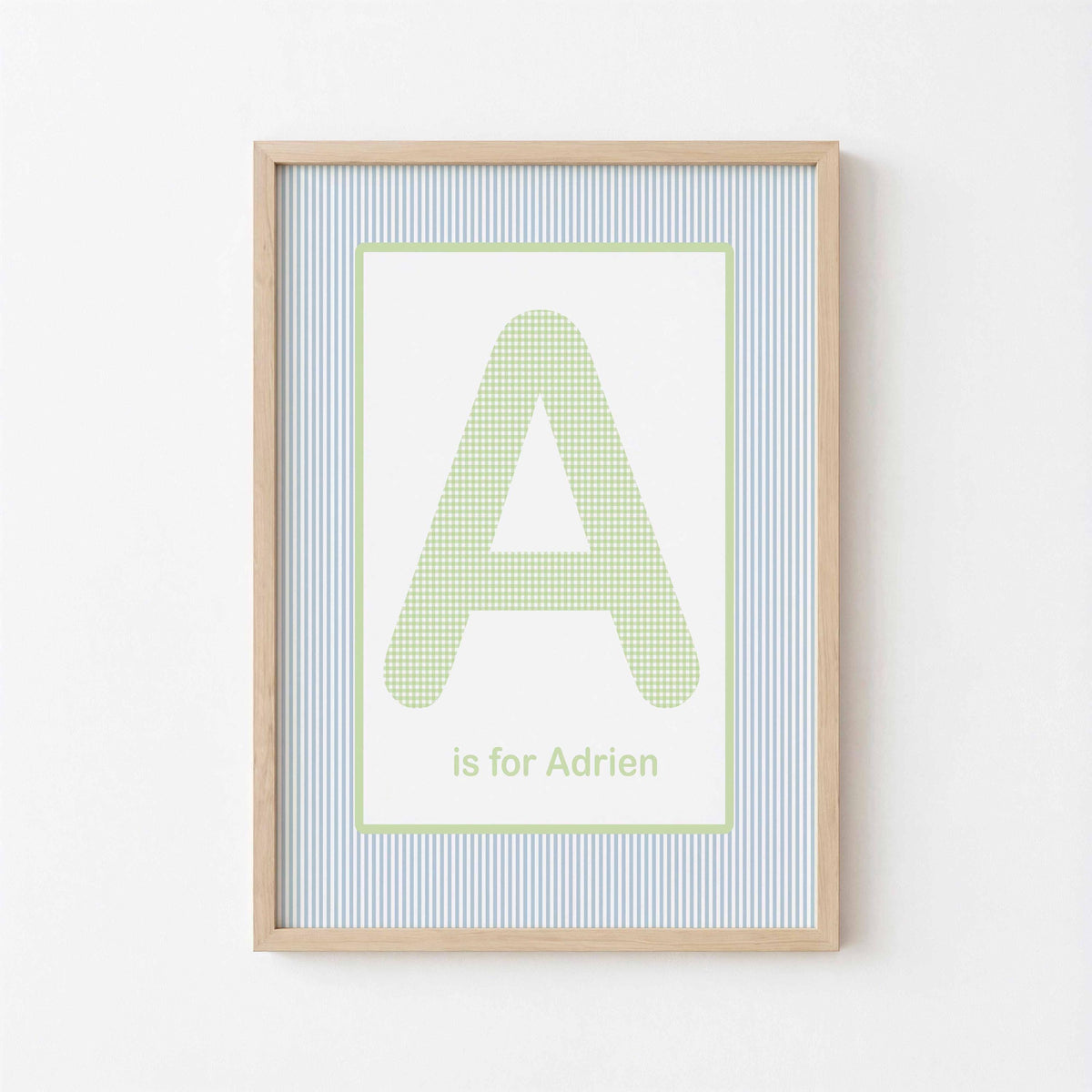 Gingham Boy Name Sign, Nursery checks Print, Monogram letter wall art, Custom Printable Baby Room Decor, Stripes Kids Playroom Decor Main image