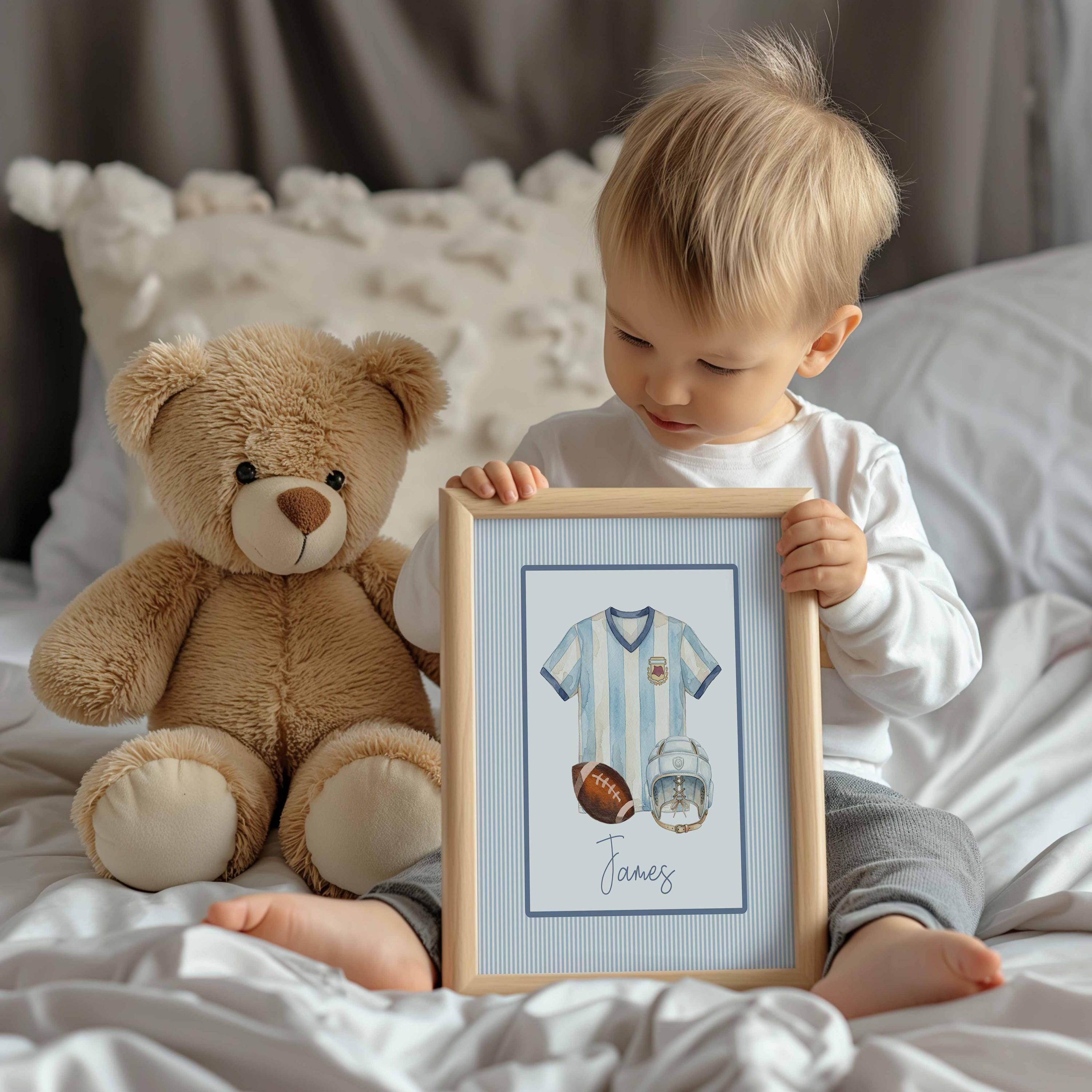 Custom football Name Print, Personalized Soccer Nursery, Kids Playroom Art, Boy Sports Bedroom, Kids Birthday Gift, Vintage Jersey Decor Imagen secundaria del producto
