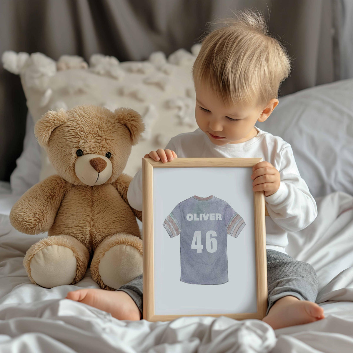 Soccer Jersey Boy Room Decor, Custom Name Number Print, Blue Vintage Sports Wall Art, Personalized Boy Bedroom Gift Digital Download Main image