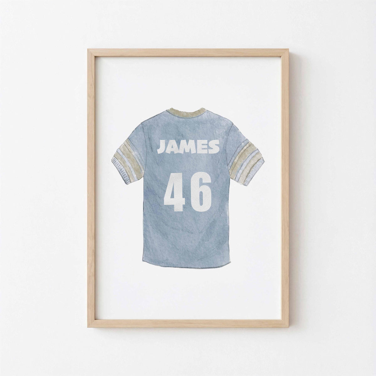 Boy Room Decor, Soccer Jersey, Custom Name Number Print, Blue Vintage Sports Wall Art, Personalized Boy Bedroom Gift Digital Download Main image
