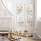 Wildflowers Nursery Set of 4 Prints, She is Like a Wildflower Wall Art, Floral Inspirational Quotes, Boho Meadow Art, Baby Girl Newborn Gift