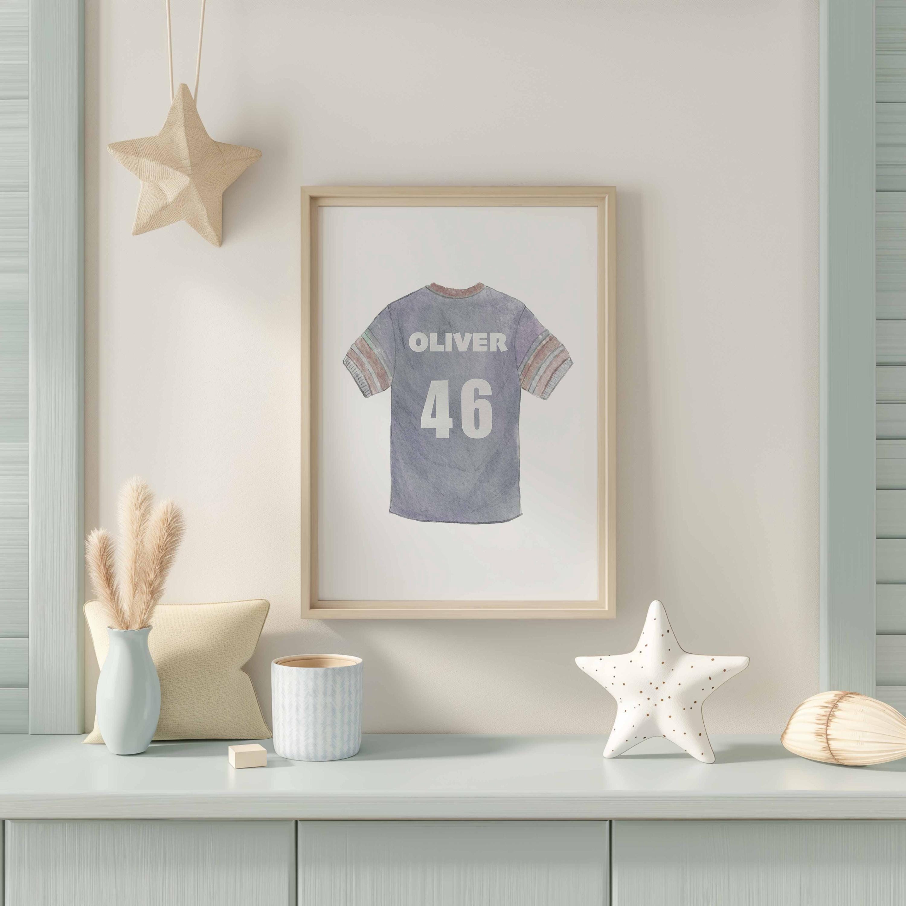 Soccer Jersey Boy Room Decor, Custom Name Number Print, Blue Vintage Sports Wall Art, Personalized Boy Bedroom Gift Digital Download Imagen secundaria del producto