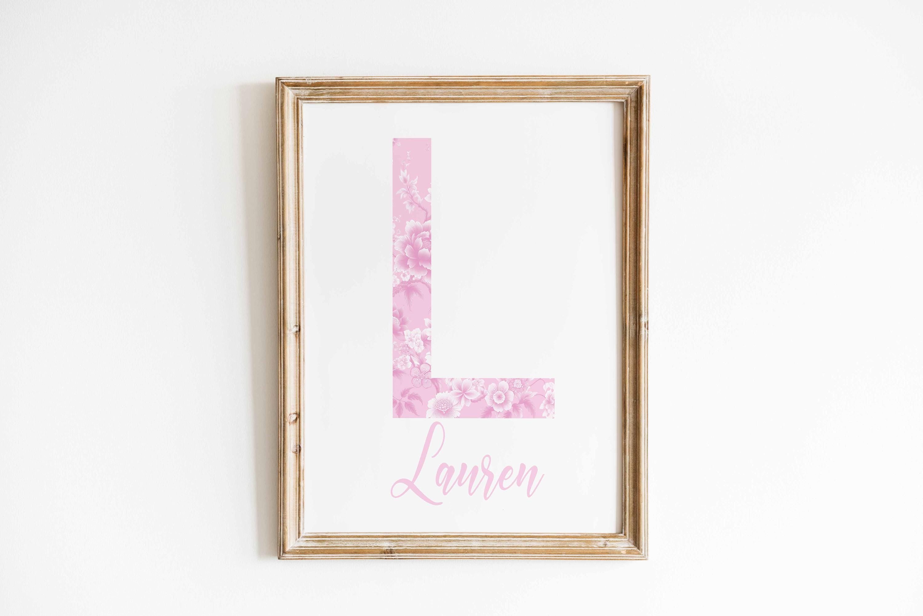Personalized Floral Nursery Name Print, Custom Initial Baby Girl Wall Art, Pink Nursery Decor, Cottagecore Baby Name Sign, Digital Download Imagen secundaria del producto