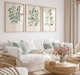 Sage Green Decor, Botanical Leaves Prints, Set of 3 Living room wall, Eucalyptus Art, Boho Decor, Minimalist Plant Print, Modern Farmhouse
