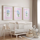 Pink Hydrangea Nursery Prints, Blue Flowers Baby Girl Room Decor, Floral Girl Bedroom, French country, Set of 3 Hydrangeas, Grandmillennial