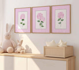 Pink Hydrangea Print, Set of 3 hydrangeas, Stripes Coastal Decor, Trendy Grand millennial Wall Art, Watercolour Floral Poster